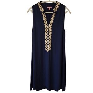 Lilly Pulitzer Navy Blue Sleeveless Mini Dress with Gold Trim